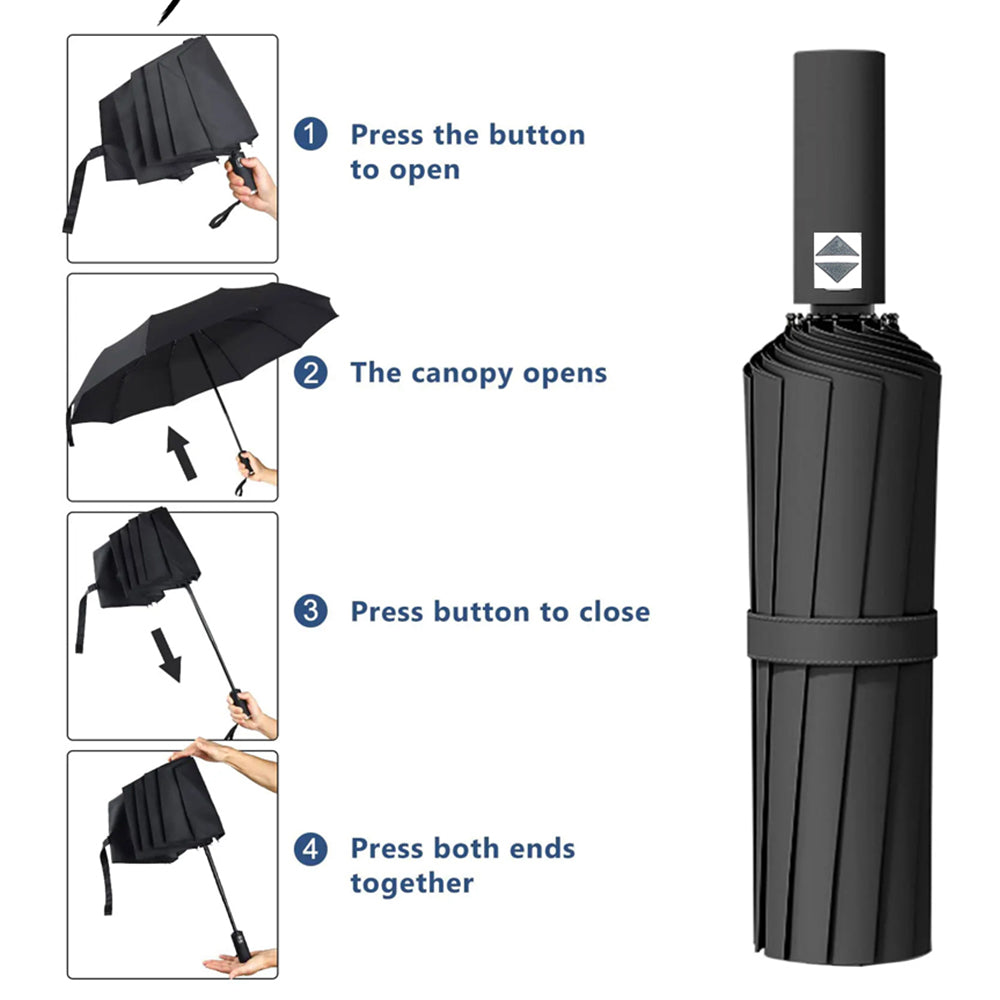 Auto Open & Close Umbrella with LED Flashlight, Wind Resistant & UV Protection