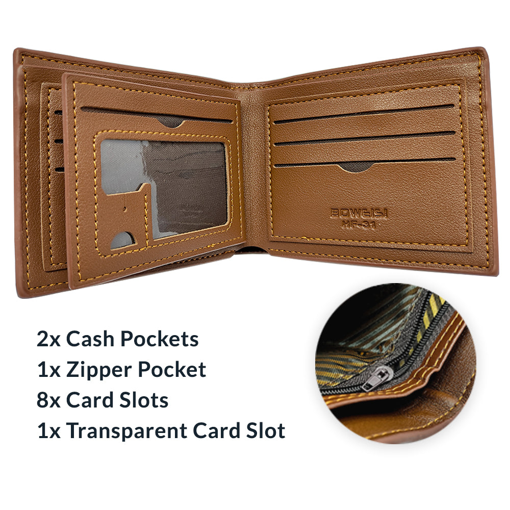 Men's Bifold Multi Space Zipper Business Wallet