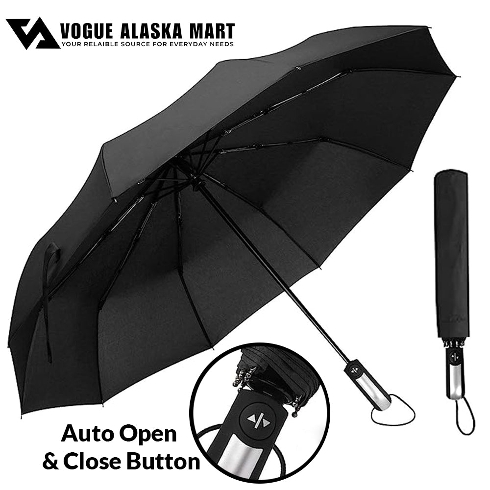 Auto Open and Close 10 Ribs Large Size Folding Windproof Umbrella
