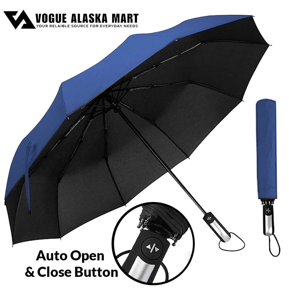 Auto Open and Close 10 Ribs Large Size Folding Windproof Umbrella