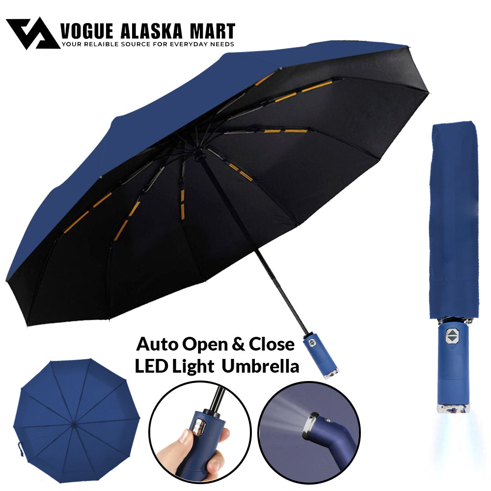 Auto Open & Close Umbrella with LED Flashlight, Wind Resistant & UV Protection