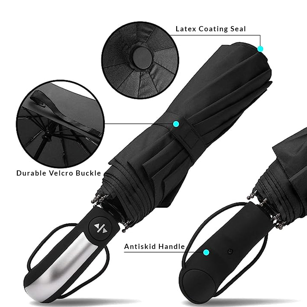 Auto Open and Close 10 Ribs Large Size Folding Windproof Umbrella