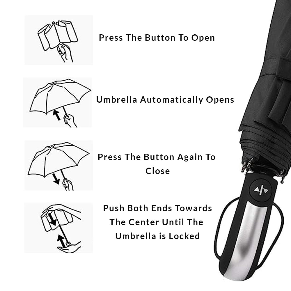 Auto Open and Close 10 Ribs Large Size Folding Windproof Umbrella
