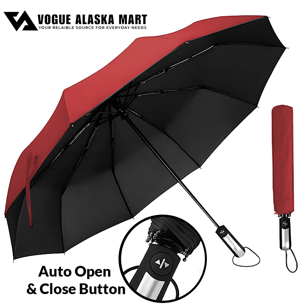 Auto Open and Close 10 Ribs Large Size Folding Windproof Umbrella