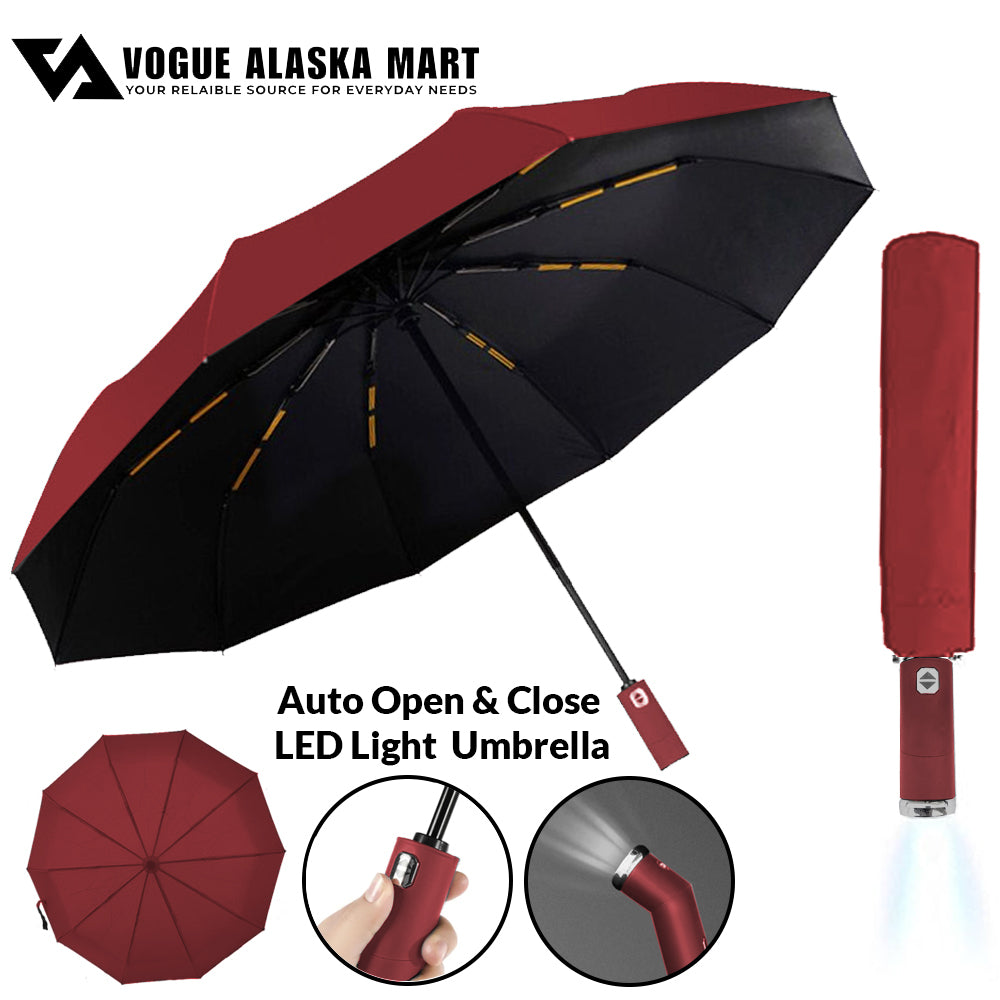 Auto Open & Close Umbrella with LED Flashlight, Wind Resistant & UV Protection